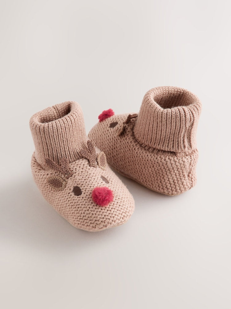 Brown Reindeer Baby Sock Top Boots (0-18mths)