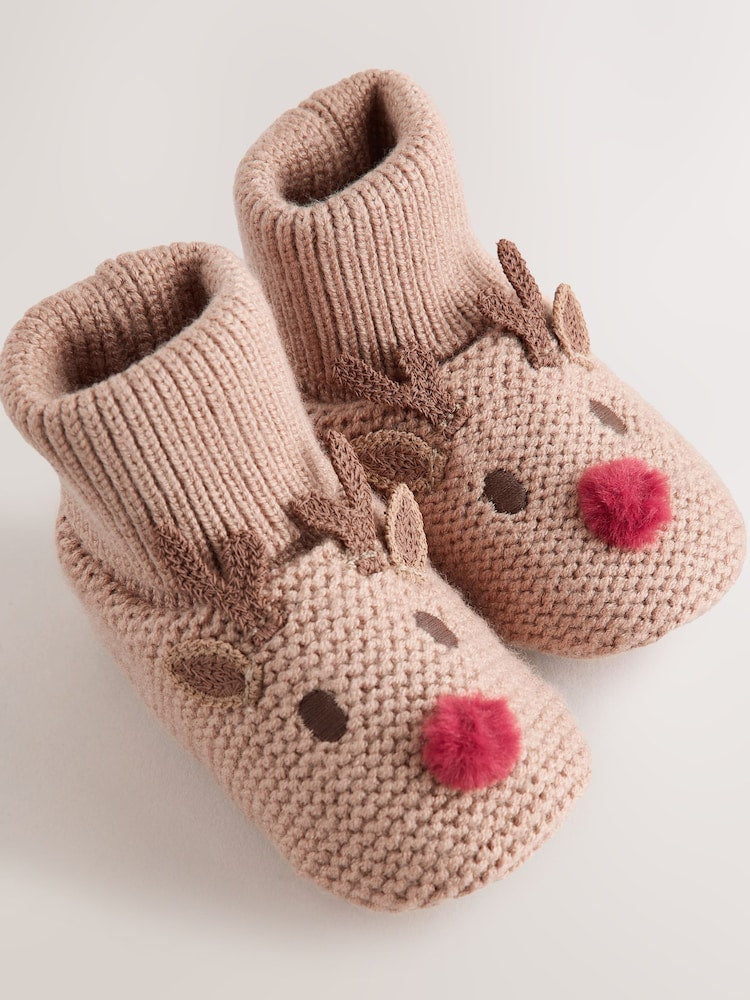 Brown Reindeer Baby Sock Top Boots (0-18mths)