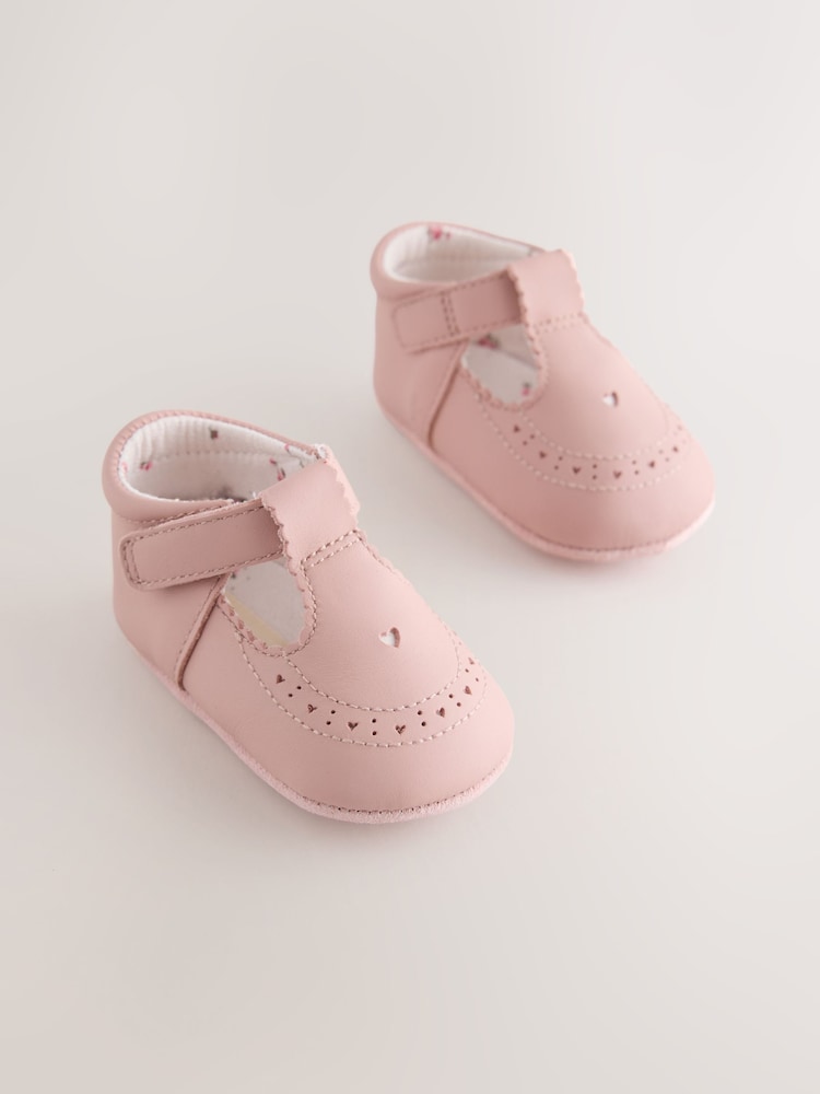 Pink Leather Baby T-Bar Shoes (0-24mths) - Pink / Up to 1 Month (50-56cm)