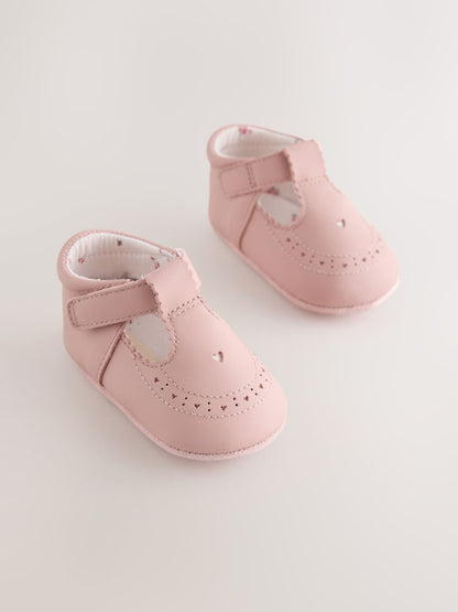 Pink Leather Baby T-Bar Shoes (0-24mths) - Pink / Up to 1 Month (50-56cm)