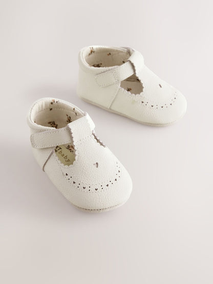 White Leather Baby T-Bar Shoes (0-24mths) - White / Up to 1 Month (50-56cm)