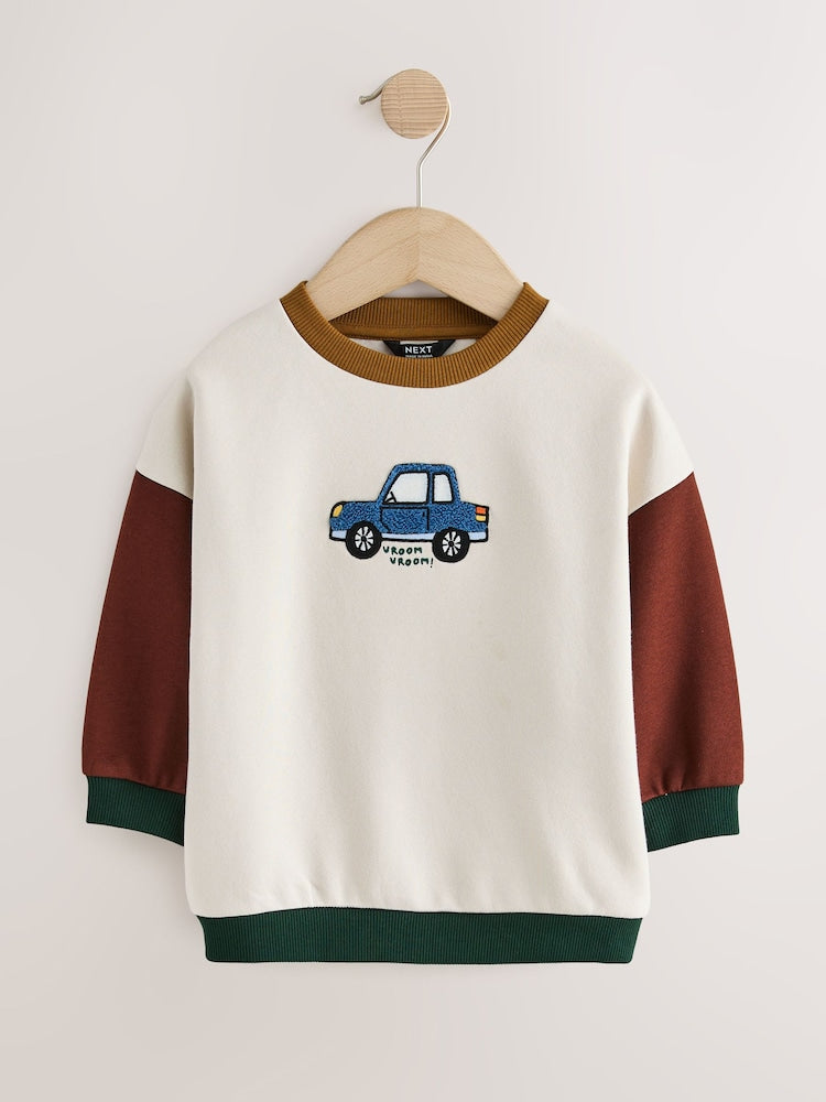 Colourblock Car Printed Crew Neck Sweat Top (3mths-7yrs) - 12-18 Months (80-86cm)