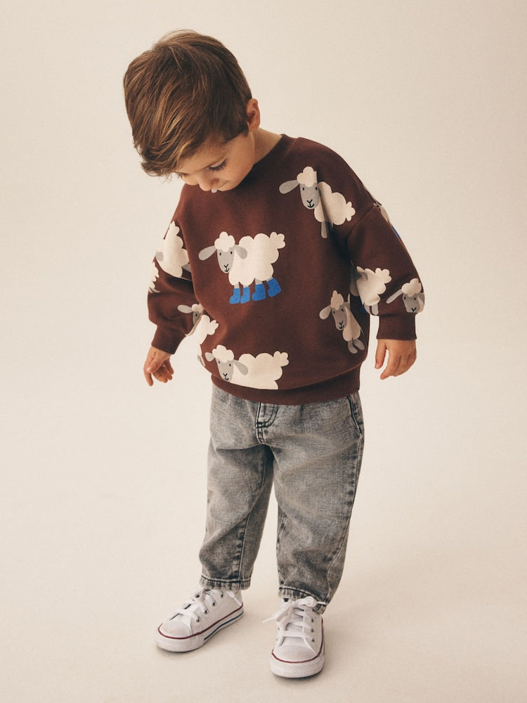 Brown Sheep All Over Printed Crew Neck Sweat Top (3mths-7yrs)