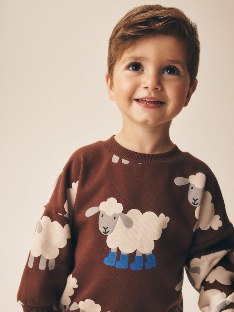 Brown Sheep All Over Printed Crew Neck Sweat Top (3mths-7yrs)