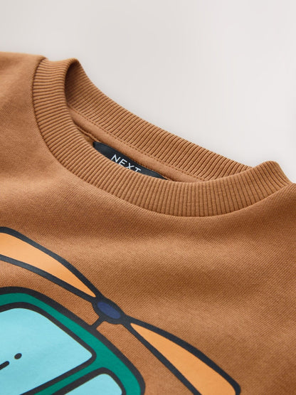 Tan Brown All Over Printed Crew Neck Sweat Top (3mths-7yrs)