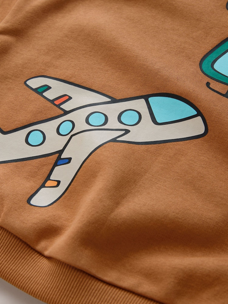 Tan Brown All Over Printed Crew Neck Sweat Top (3mths-7yrs)