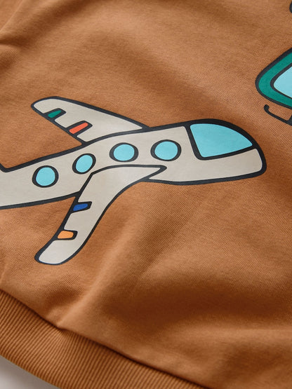 Tan Brown All Over Printed Crew Neck Sweat Top (3mths-7yrs)