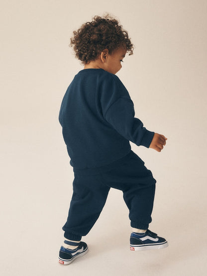 Navy Single Printed Crew Neck Sweat Top &amp; Joggers Set (3mths-7yrs)