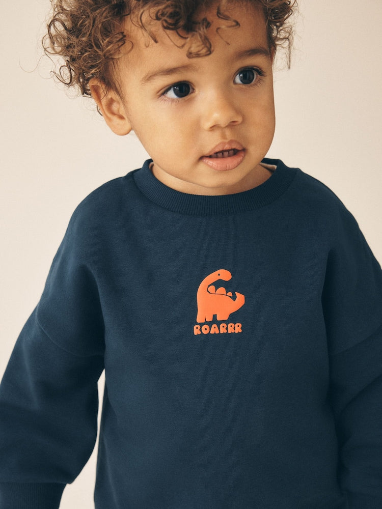 Navy Single Printed Crew Neck Sweat Top &amp; Joggers Set (3mths-7yrs)