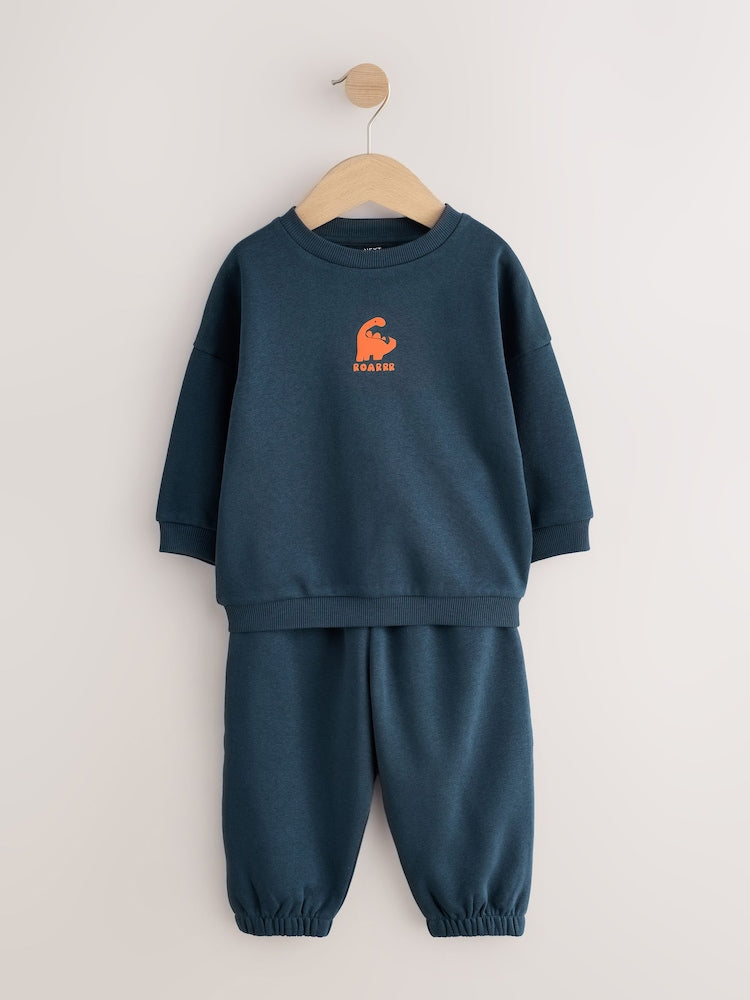 Navy Single Printed Crew Neck Sweat Top &amp; Joggers Set (3mths-7yrs)