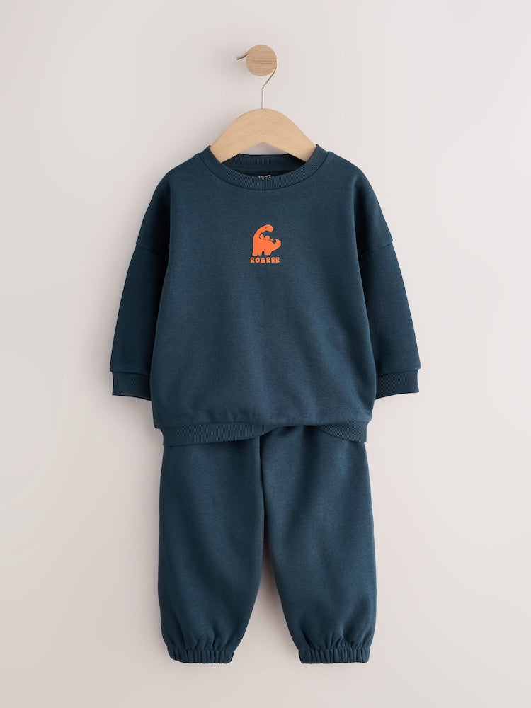 Navy Single Printed Crew Neck Sweat Top &amp; Joggers Set (3mths-7yrs)
