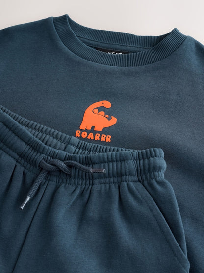 Navy Single Printed Crew Neck Sweat Top &amp; Joggers Set (3mths-7yrs)
