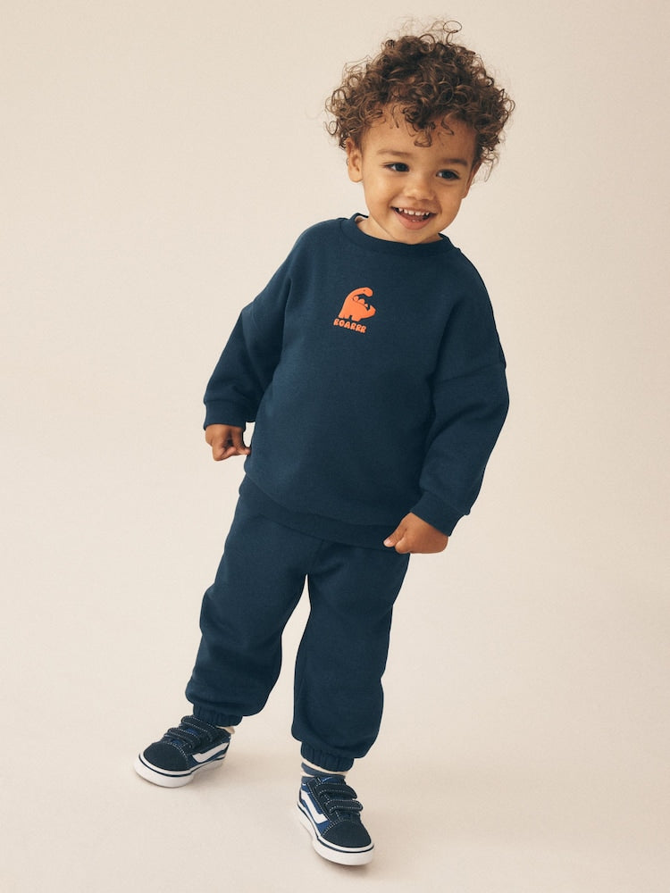 Navy Single Printed Crew Neck Sweat Top &amp; Joggers Set (3mths-7yrs)