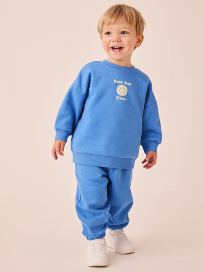 Blue Back Print Crew Neck Joggers Set (3mths-7yrs)