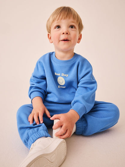 Blue Back Print Crew Neck Joggers Set (3mths-7yrs)