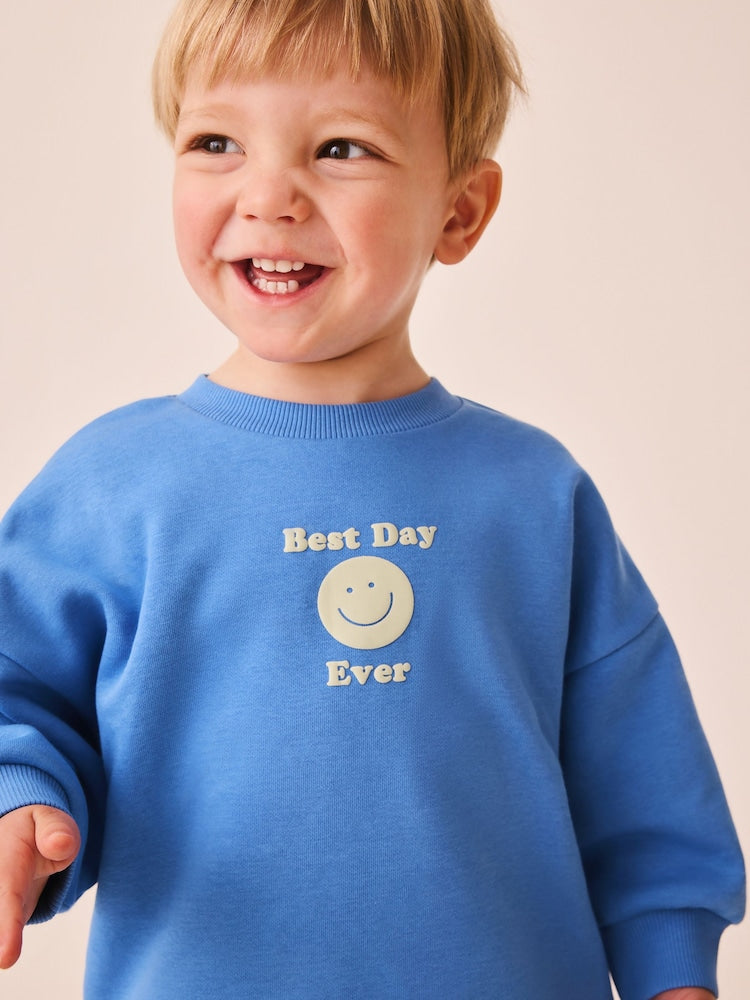 Blue Back Print Crew Neck Joggers Set (3mths-7yrs)