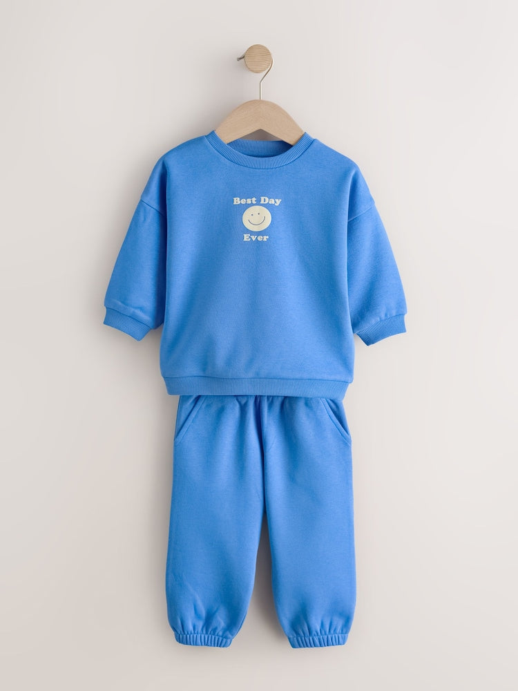 Blue Back Print Crew Neck Joggers Set (3mths-7yrs)