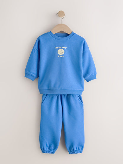 Blue Back Print Crew Neck Joggers Set (3mths-7yrs)