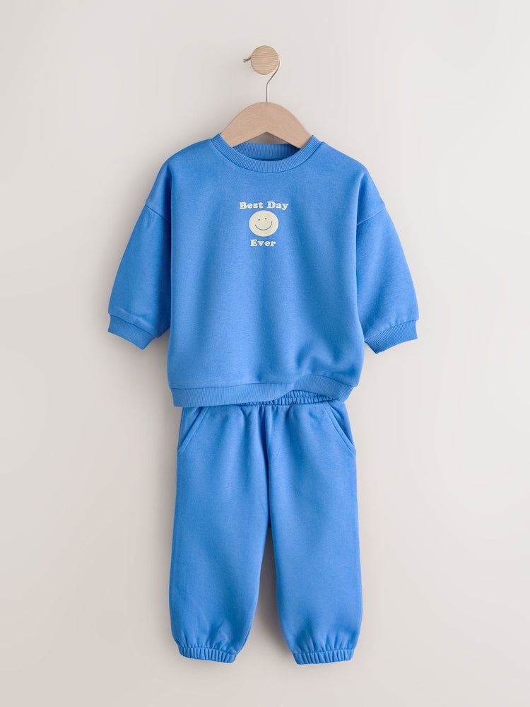 Blue Back Print Crew Neck Joggers Set (3mths-7yrs)