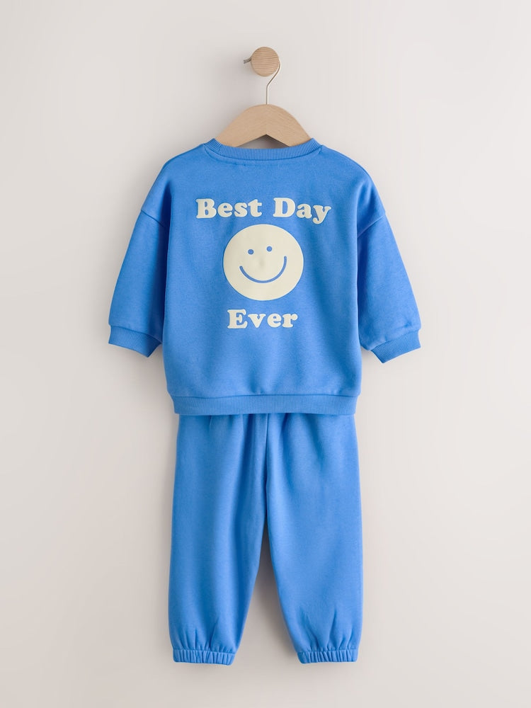 Blue Back Print Crew Neck Joggers Set (3mths-7yrs)