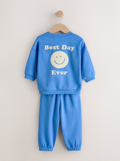 Blue Back Print Crew Neck Joggers Set (3mths-7yrs)