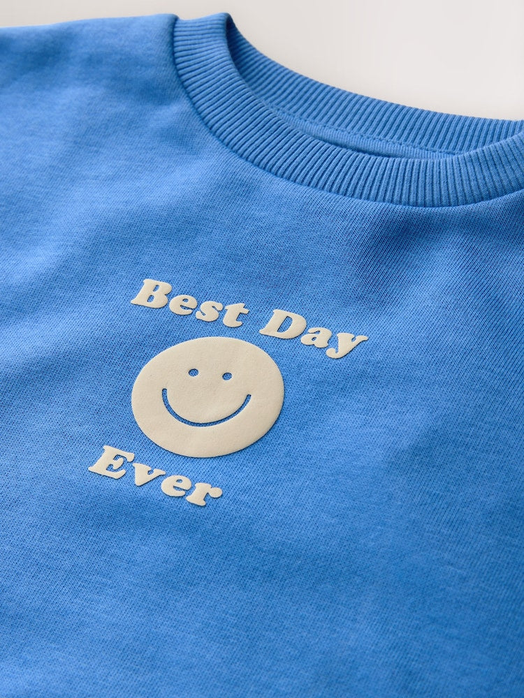 Blue Back Print Crew Neck Joggers Set (3mths-7yrs)