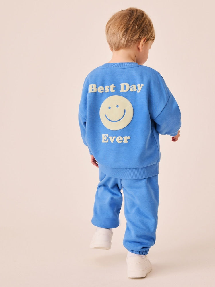 Blue Back Print Crew Neck Joggers Set (3mths-7yrs)