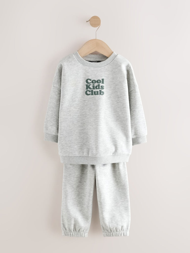 Grey Back Print Crew Neck Joggers Set (3mths-7yrs)