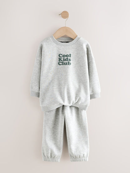 Grey Back Print Crew Neck Joggers Set (3mths-7yrs)