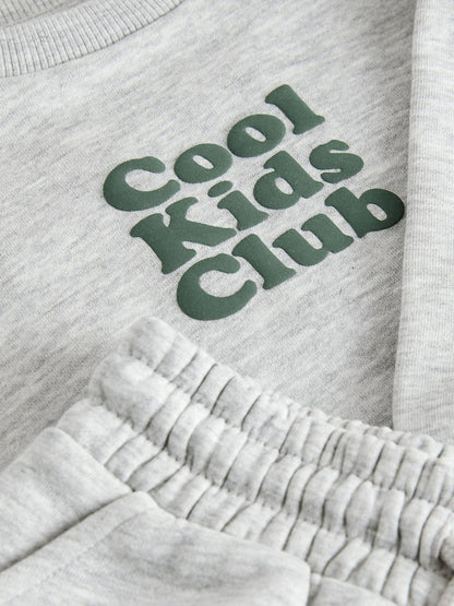 Grey Back Print Crew Neck Joggers Set (3mths-7yrs)