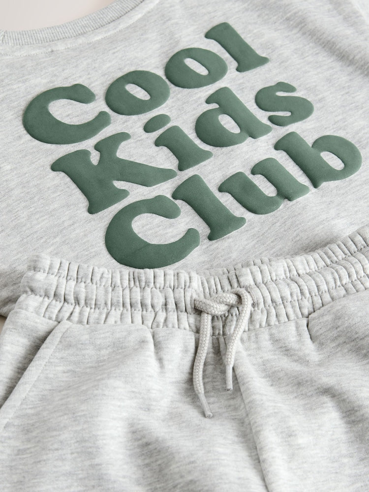 Grey Back Print Crew Neck Joggers Set (3mths-7yrs)