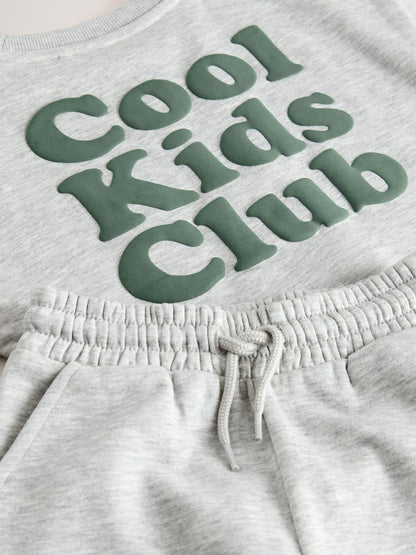 Grey Back Print Crew Neck Joggers Set (3mths-7yrs)