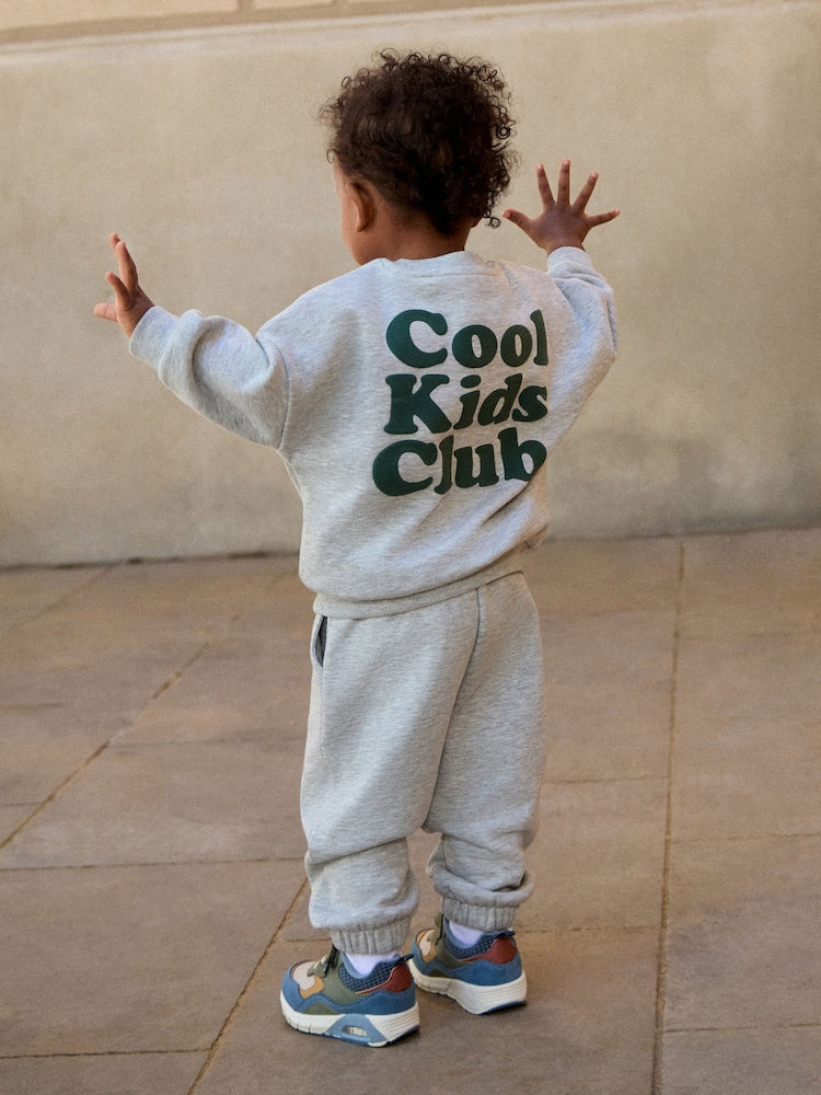 Grey Back Print Crew Neck Joggers Set (3mths-7yrs)