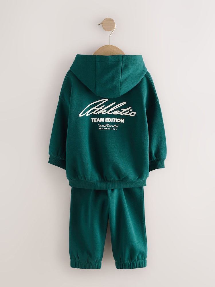 Dark Green Back Print Hoodie and Joggers Set (3mths-7yrs)