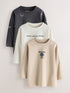 Monochrome Smile Face Long Sleeve Graphic T-Shirts 3 Pack (3mths-7yrs) - Monochrome Smile Face Long Sleeve Graphic / 12-18 Months (80-86cm)