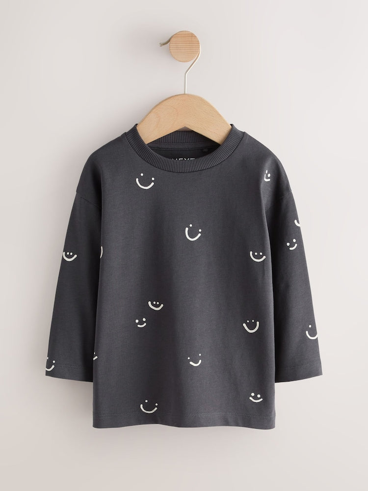 Monochrome Smile Face Long Sleeve Graphic