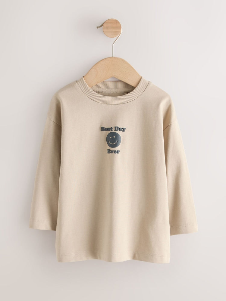 Monochrome Smile Face Long Sleeve Graphic