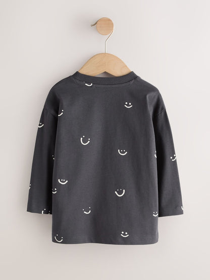 Monochrome Smile Face Long Sleeve Graphic