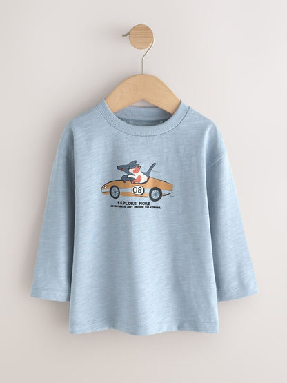 Blue/Neutral Dog Stripe Long Sleeve Graphic