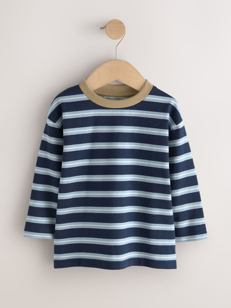 Blue/Neutral Dog Stripe Long Sleeve Graphic