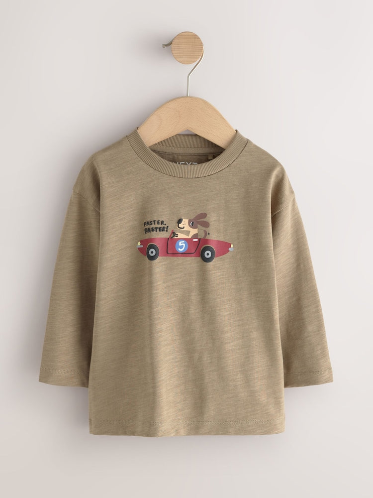 Blue/Neutral Dog Stripe Long Sleeve Graphic