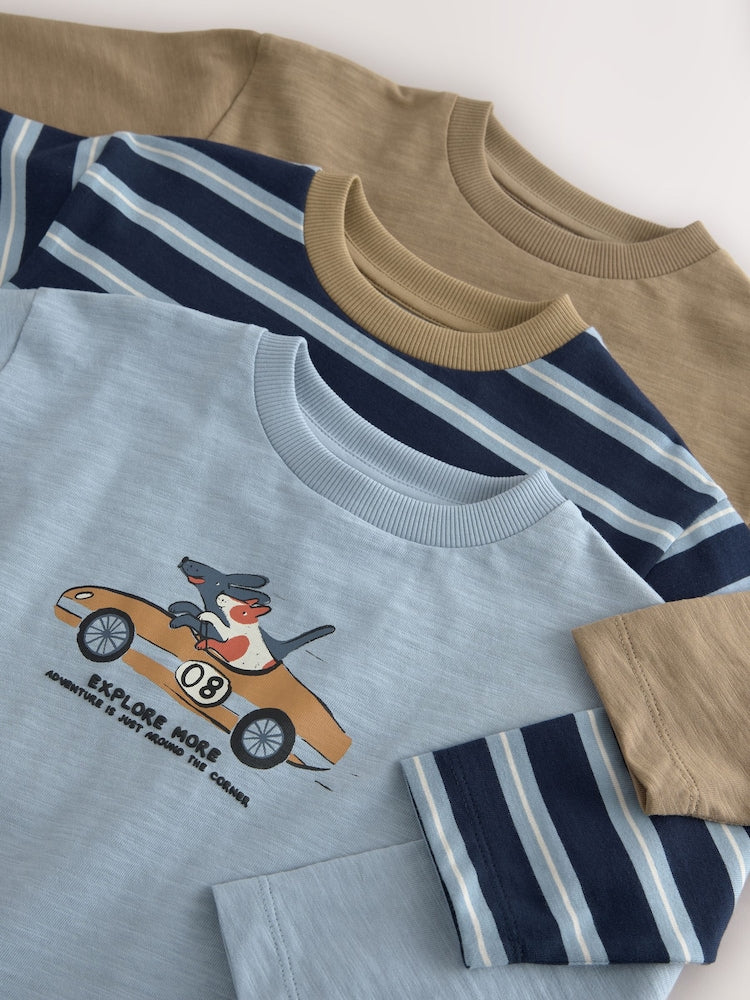 Blue/Neutral Dog Stripe Long Sleeve Graphic