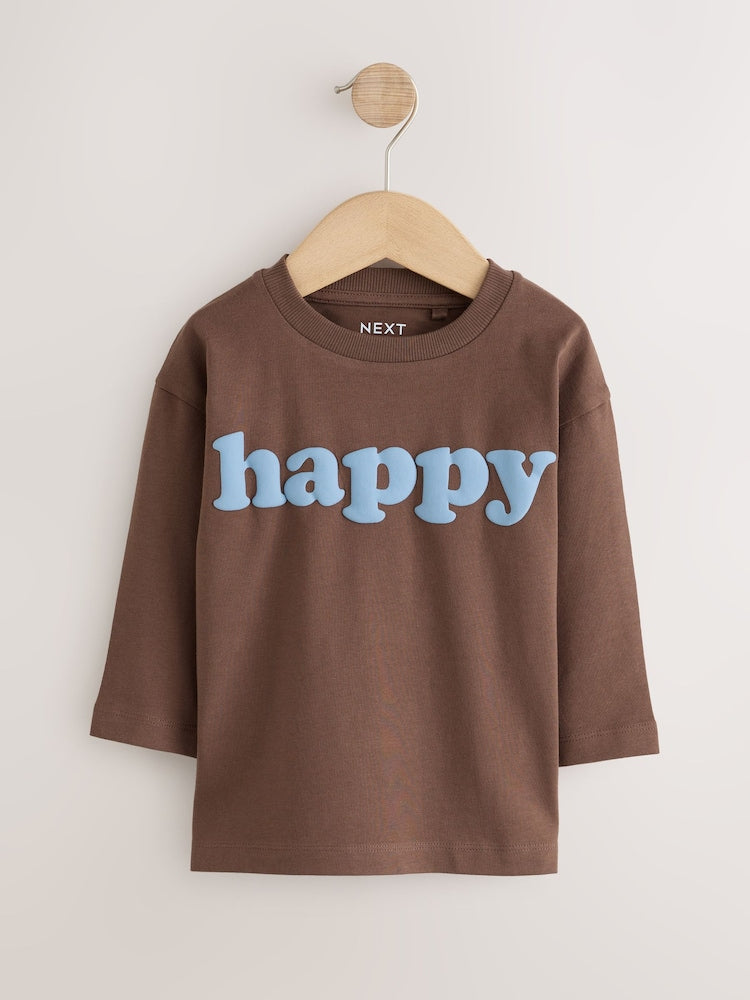 Mutli Blue / Berry / Green Happy Smile Slogan Long Sleeve Graphic T-Shirts 3 Pack (3mths-7yrs)
