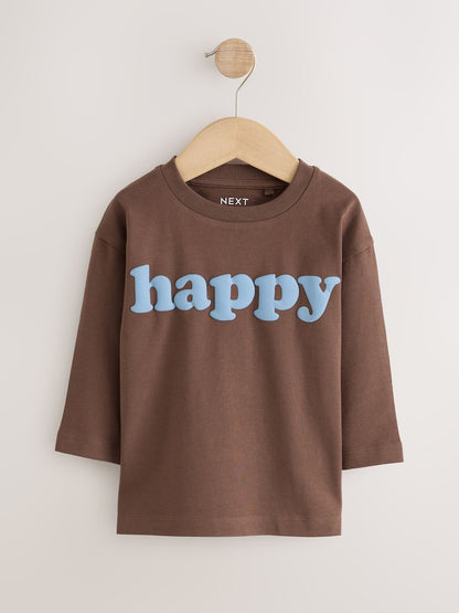 Mutli Blue / Berry / Green Happy Smile Slogan Long Sleeve Graphic T-Shirts 3 Pack (3mths-7yrs)
