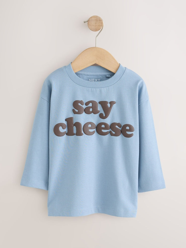 Mutli Blue / Berry / Green Happy Smile Slogan Long Sleeve Graphic T-Shirts 3 Pack (3mths-7yrs)