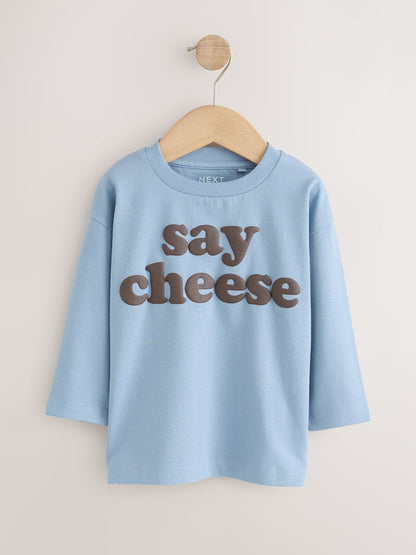 Mutli Blue / Berry / Green Happy Smile Slogan Long Sleeve Graphic T-Shirts 3 Pack (3mths-7yrs)