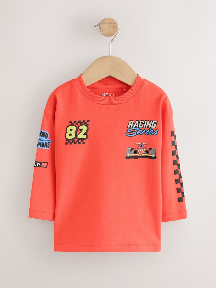 Red White Racing Car Long Sleeve Graphic