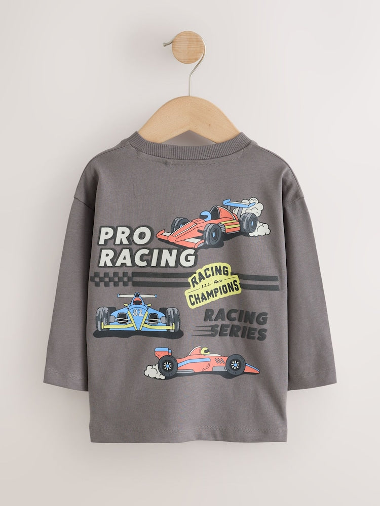 Red White Racing Car Long Sleeve Graphic