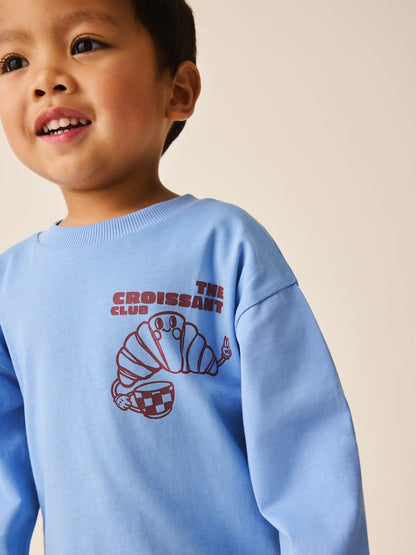 Blue Croissant Club Long Sleeve Back Graphic T-Shirt (3mths-10yrs)