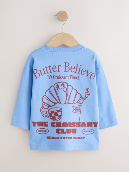 Blue Croissant Club Long Sleeve Back Graphic T-Shirt (3mths-10yrs)